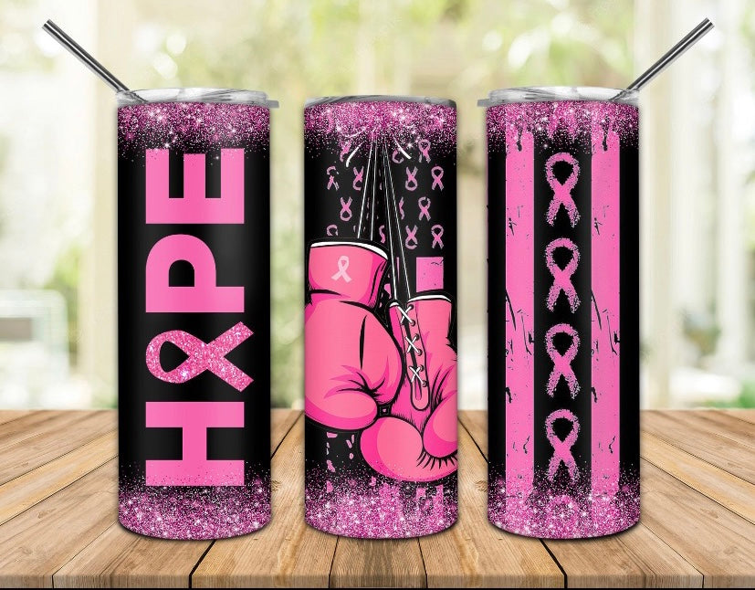 Knockout Cancer Hope 20oz Skinny Tumbler with Straw & Lid. BRAND