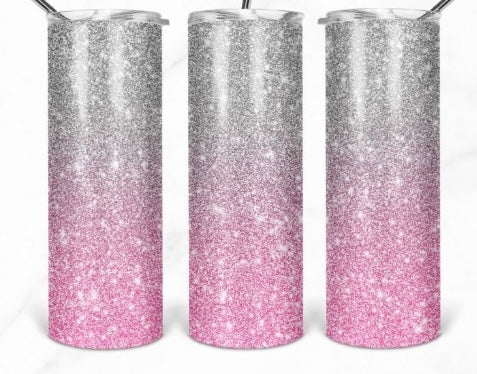 Light Pink and White Milky Way Faux Glitter 20 oz Skinny
