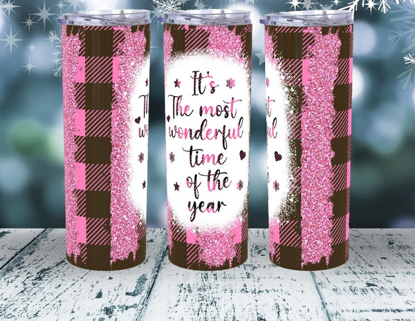 Pink plaid Christmas 20 oz tumbler