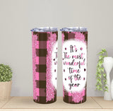 Pink plaid Christmas 20 oz tumbler