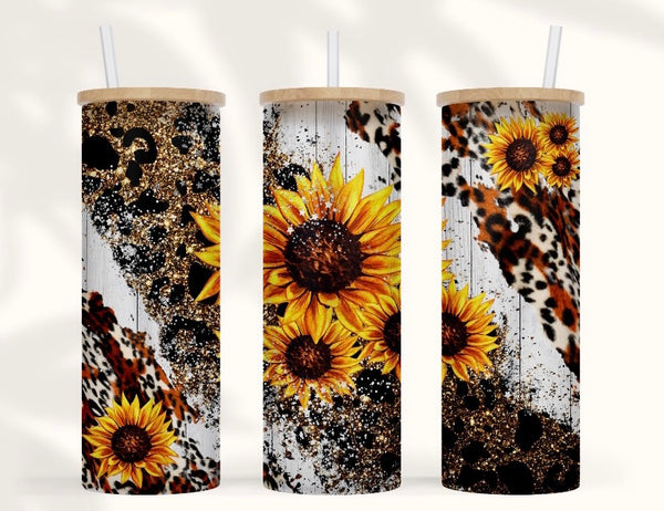 Leopard sunflowers 20 oz tumbler