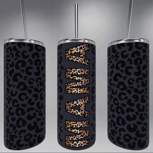 Black leopard mama 20 oz tumbler