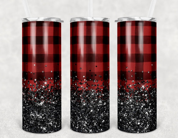 Plaid glitter tumbler