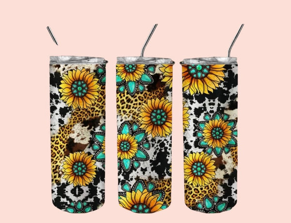 Leopard cow sunflower tumbler